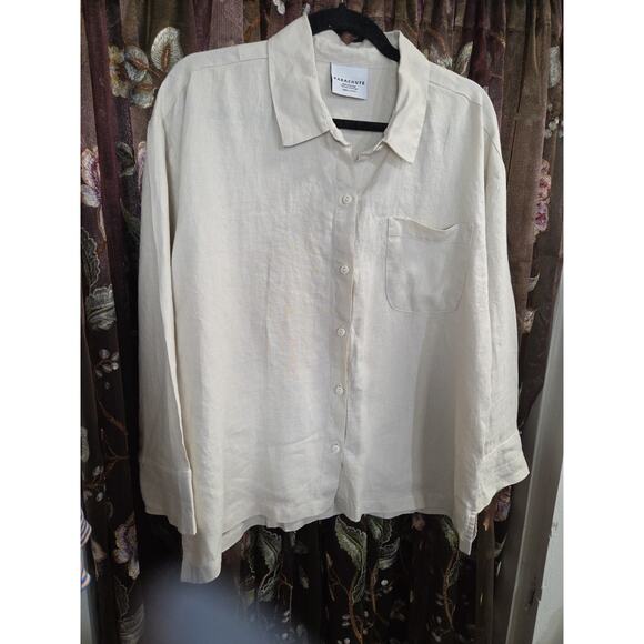 Parachute 100% Linen Button Down Shirt Top Beig Oversized Long Sleeve Size Small - Picture 4 of 12